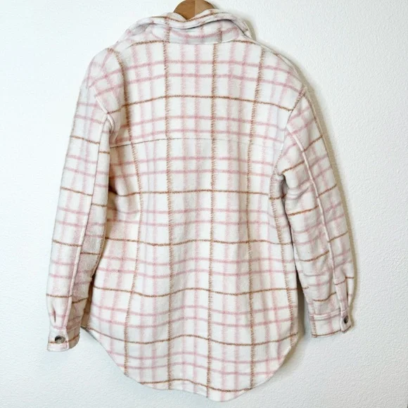 Joie Ivory Pink Plaid Oversized Shirt Jacket Shacket Size Small - Picture 4 of 4